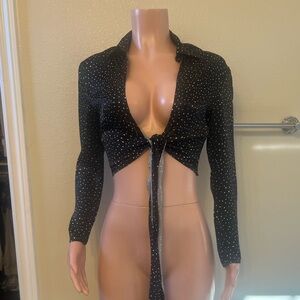 Zara Black Polka Tie-Front Crop Blouse. Size S. Great Fit & Sexy!